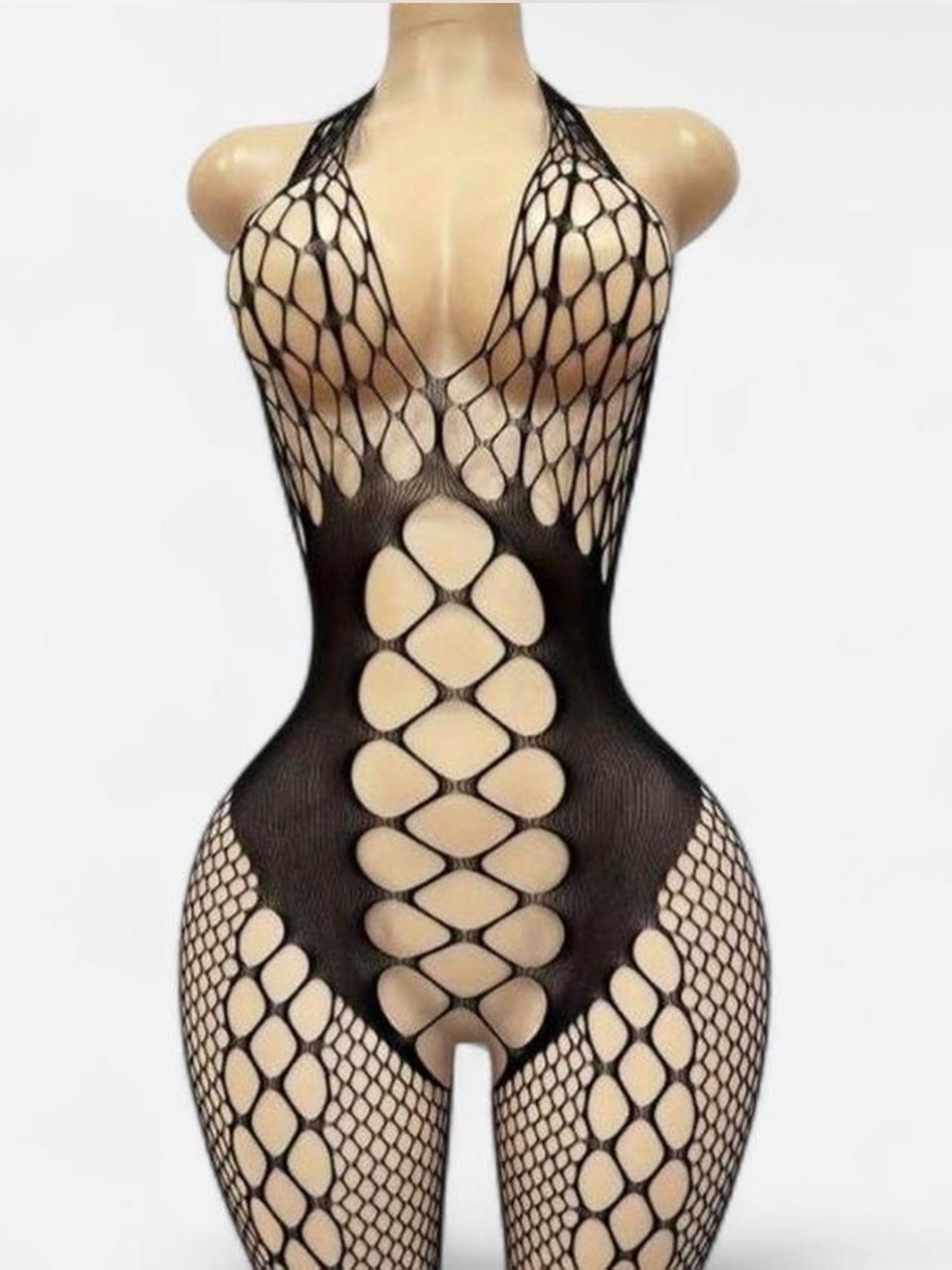 Black Fishnet Cutout Bodysuit